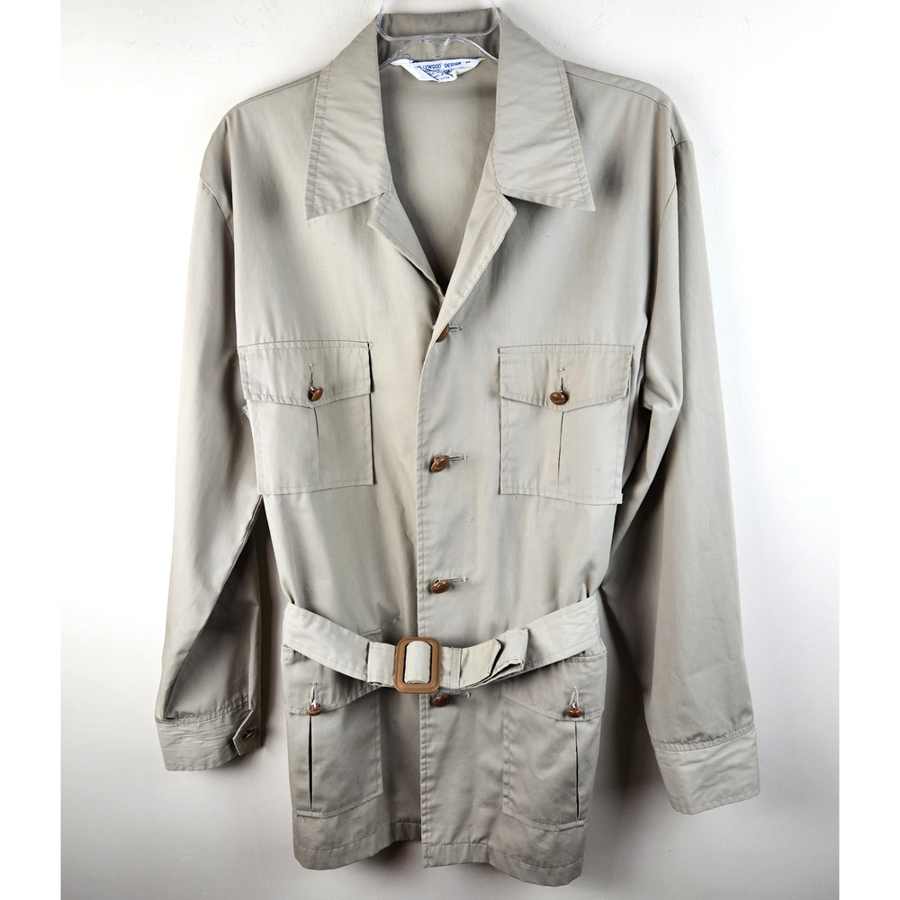 vtg trench Safari jacket Sz M khaki W/belt Tailored in Japan hollywood design